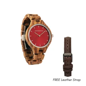 WOODWATCH WOMEN'S AURORA AUBURN GLOW WW-A-AG W/ FREE STRAP WW-S-H-14