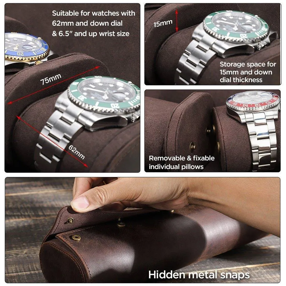 Woosir Leather Watch Rolls Case for 2 Watches