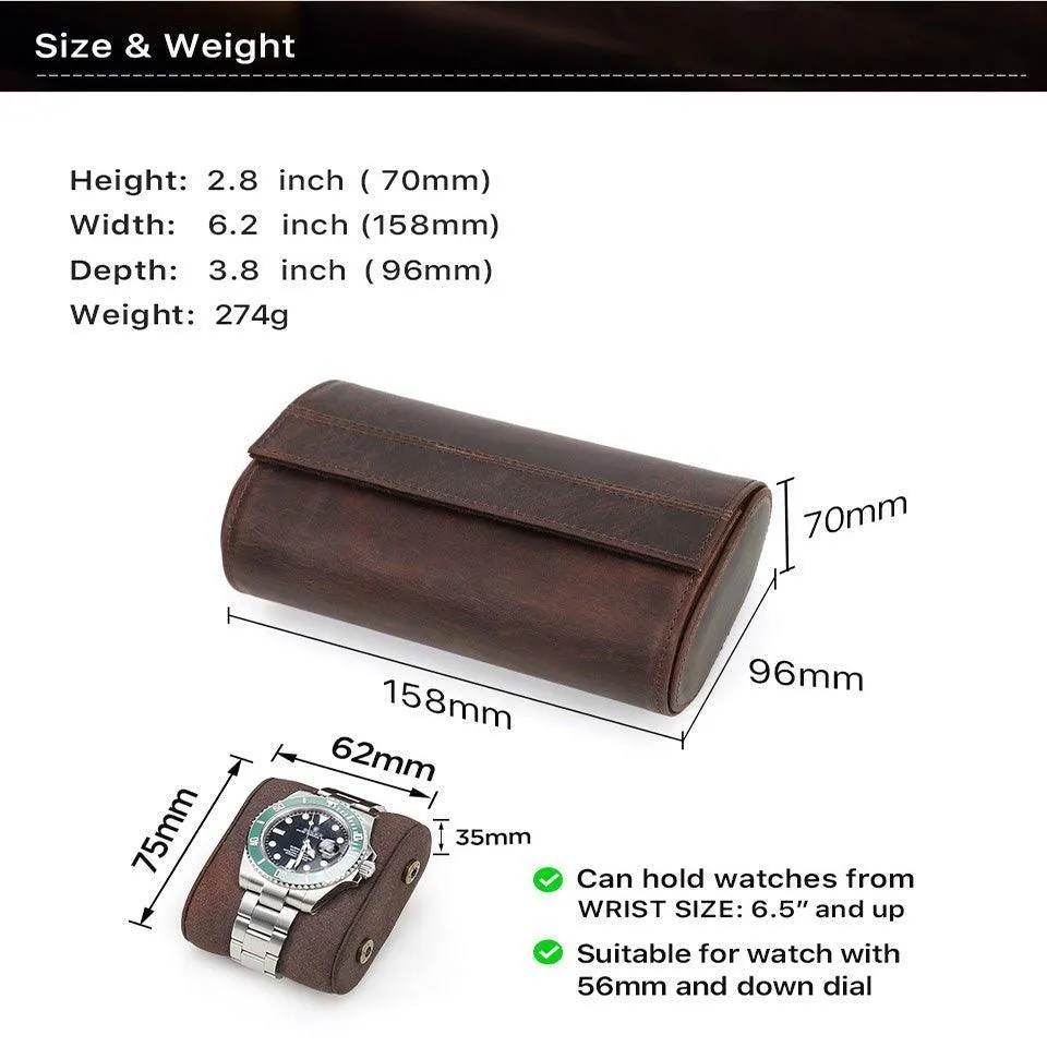 Woosir Leather Watch Rolls Case for 2 Watches
