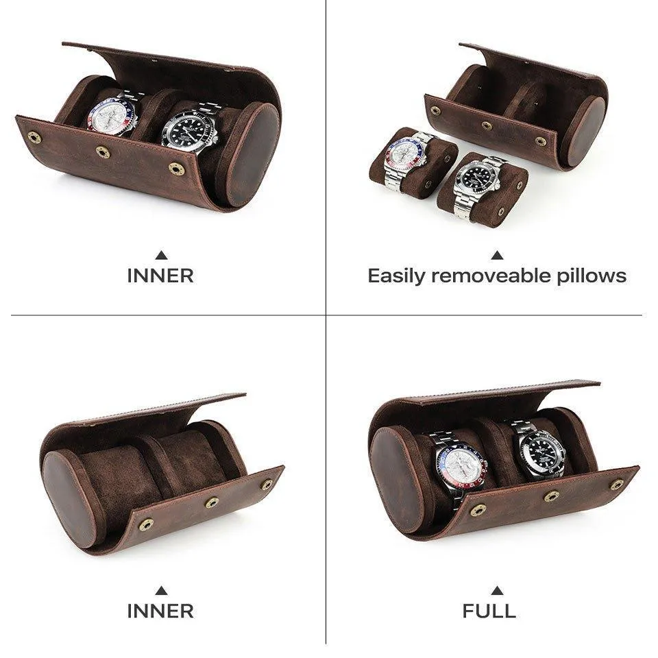 Woosir Leather Watch Rolls Case for 2 Watches
