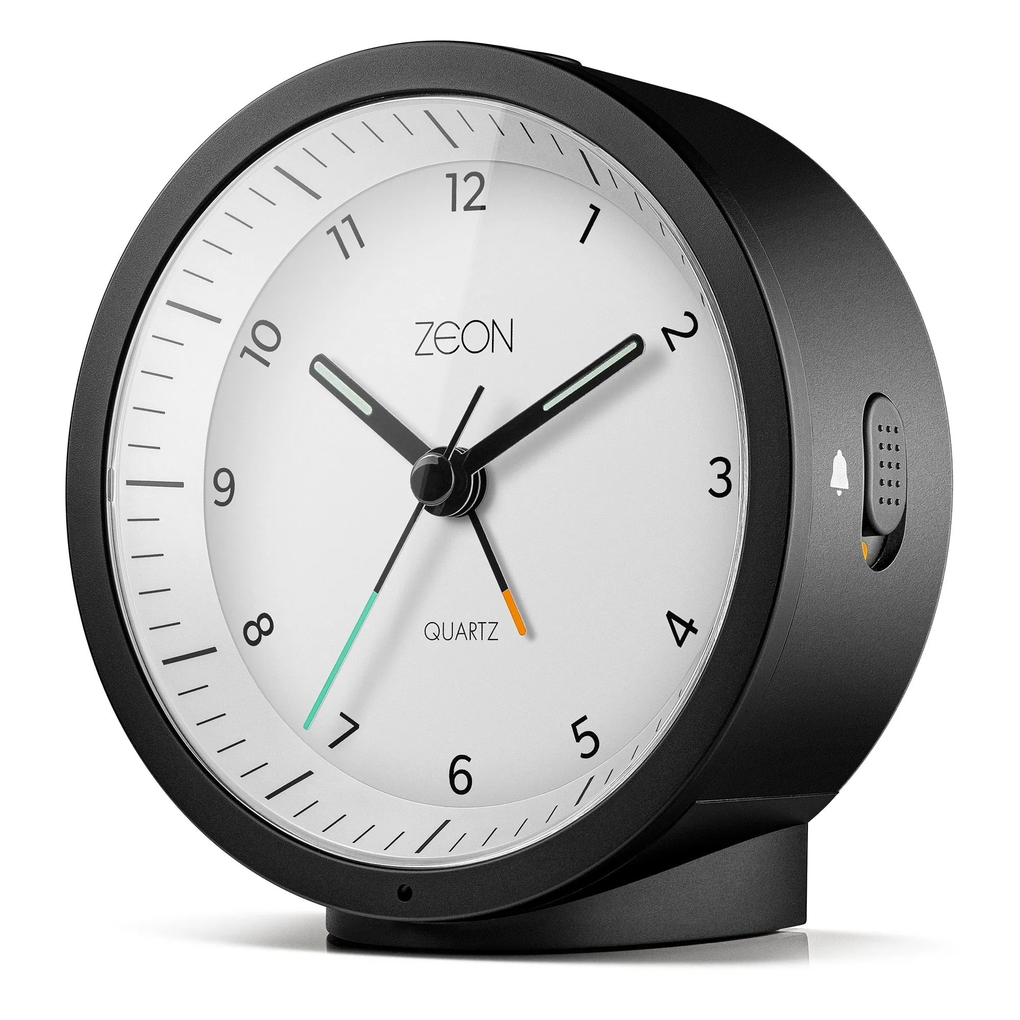 ZEON Round Analogue Alarm Clock with Light and Snooze Function, Silent Non-Tick Bedside Battery Powered Alarm Clock in Black & White, CE4552