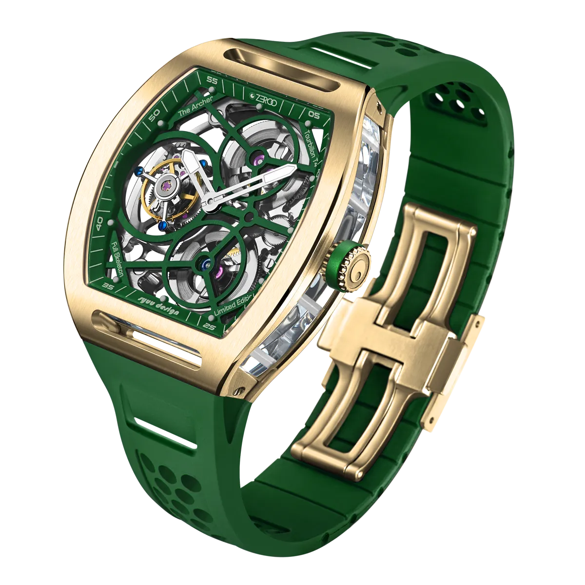 ZEROO T4 THE ARCHER FULL SKELETON TOURBILLONMANUAL TOURBILLON WATCH FOR GENTS - ZT004GGR